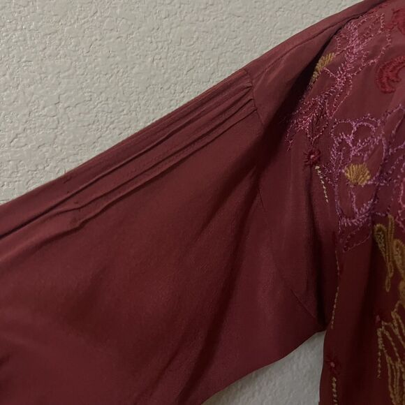 Johnny Was NEW Peyton Silk Blouse Long Slv Embroidered Sz S Tasseled Oversized - Picture 5 of 9